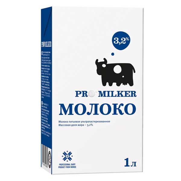 Молоко Promilker ультрапастеризованное 3,2% БЗМЖ 1 литр, 12 шт. в уп