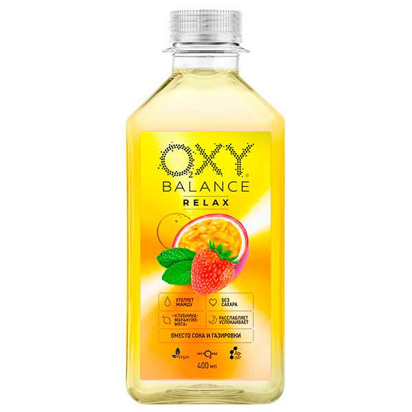 Oxy Balance Relax клубника, маракуйя, мята 0.4 литра, пэт, 9 шт. в уп.