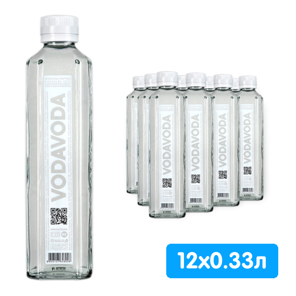 Вода VodaVoda 0,33 литра, без газа, стекло, 12 шт. в уп.