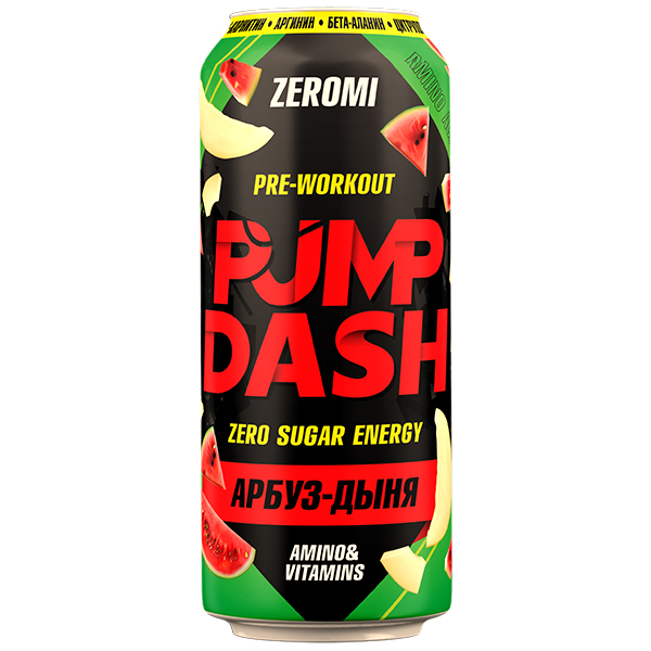 Энергетический напиток Zeromi Pump Dash Арбуз-дыня 0,5 литра, ж/б, 12 шт. в уп.
