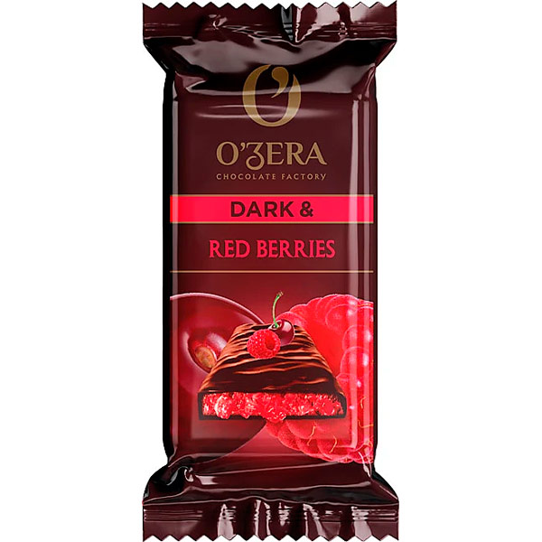 Шоколад OZera Dark&Red berries горький с начинкой из малины и вишни 40 гр