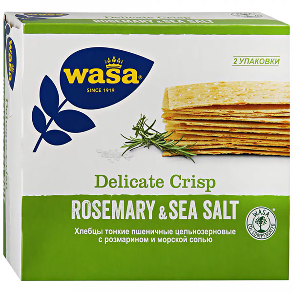 Хлебцы пшеничные Wasa тонкие цельнозерновые с розмарином и морской солью 190 гр