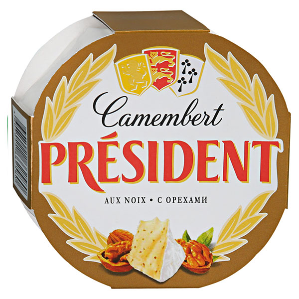 Сыр President Camembert с белой плесенью и орехами БЗМЖ 45% 125 гр
