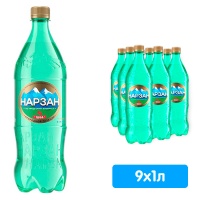 Вода Нарзан 1 литр, природной газации, пэт, 9 шт. в уп.