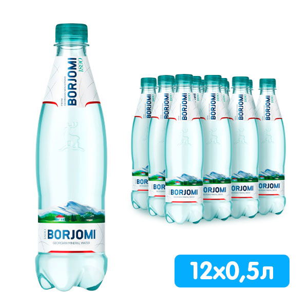 Вода Боржоми 0.5 литра, газ, пэт, 12 шт. в уп.