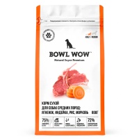 Корм сухой Bowl Wow для собак средних пород ягненок, индейка, рис, морковь 800 гр
