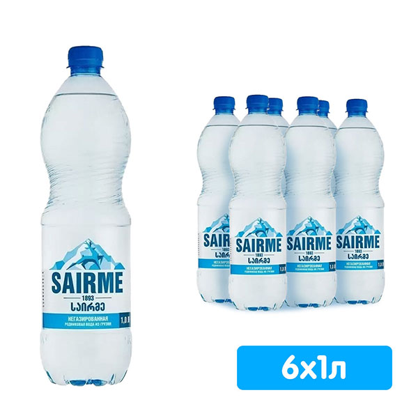 Вода Sairme родниковая 1 литр, без газа, пэт, 6 шт. в уп.