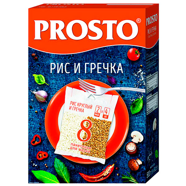 Ассорти Prosto рис и гречка  в пакетиках для варки 8 х 62,5 гр