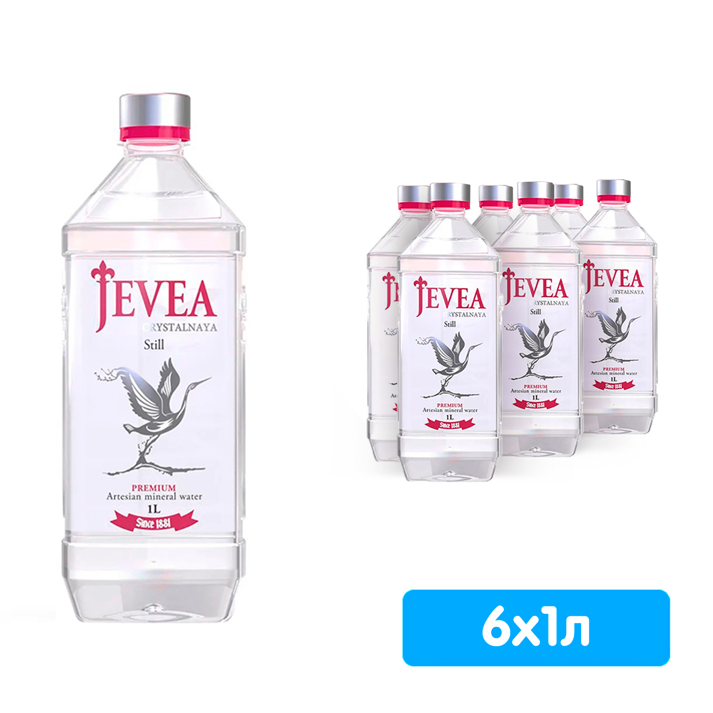Вода Jevea / Живея 1 литр, без газа, пэт, 6 шт. в уп.
