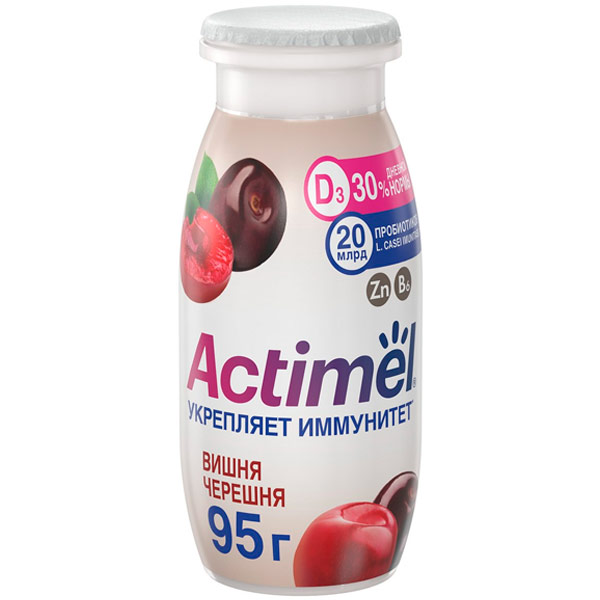 Кисломолочный продукт Actimel вишня-черешня 1,5% БЗМЖ 95 гр