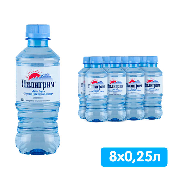 Вода Пилигрим 0.25 литра, без газа, пэт, 8 шт. в уп.
