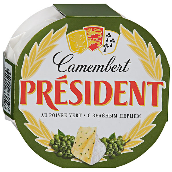 Сыр President Camembert с белой плесенью и зелёным перцем БЗМЖ 45% 125 гр