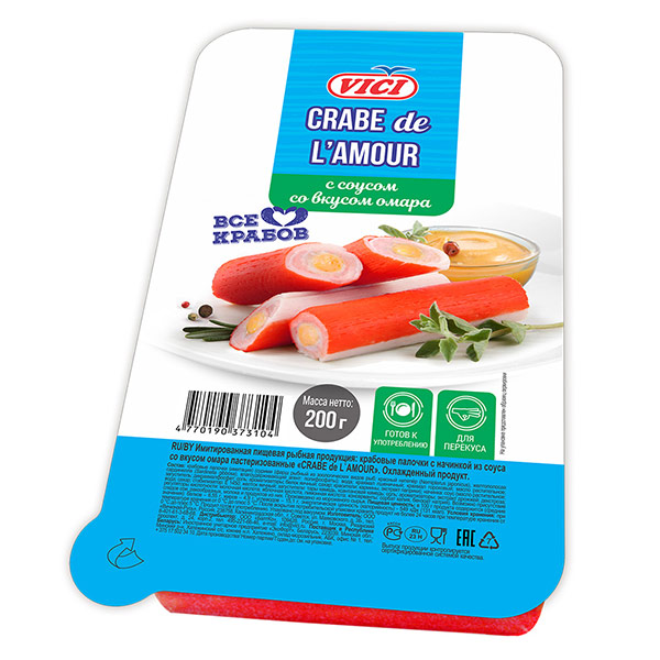 Крабовые палочки Vici Crabe de L'amour охлаждённые с начинкой из соуса со вкусом омара 200 гр