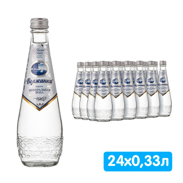 Вода Волжанка минеральная 0.33 литра, газ, стекло, 24 шт. в уп.
