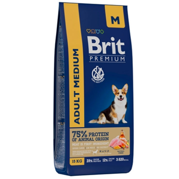 Сухой корм Brit Premium Adult Medium для собак средних пород 15 кг