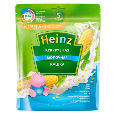 Каша Heinz молочная кукурузная с Омега 3, с 5 месяцев, 200 г