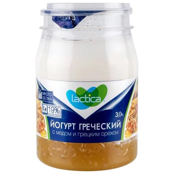 Йогурт греческий Lactica двухслойный с медом и грецким орехом 3% БЗМЖ 190 гр