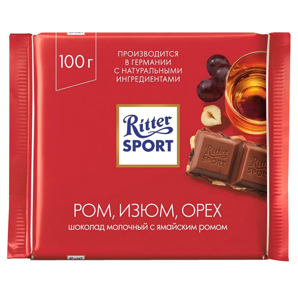 Шоколад Ritter Sport ром, изюм и орехи 100 гр