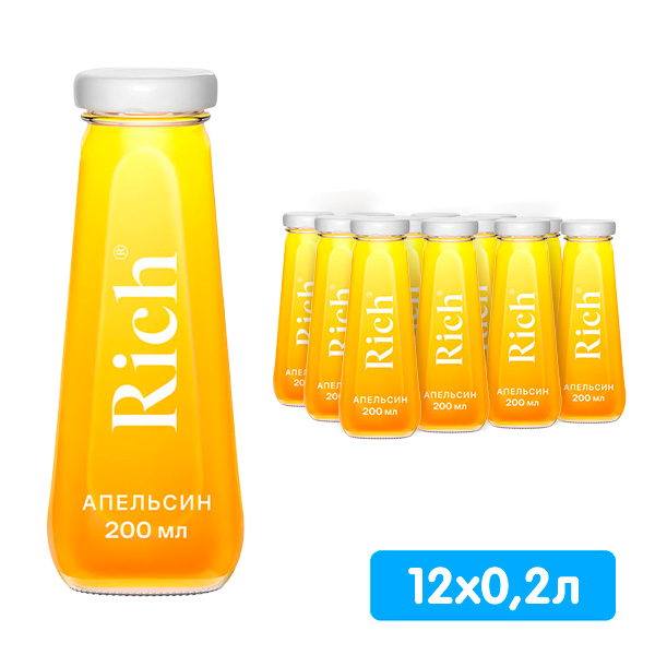 Сок Rich апельсин 0.2 литра, стекло, 12 шт. в уп. Сок Rich апельсин 0.2 литра, стекло, 12 шт. в уп.