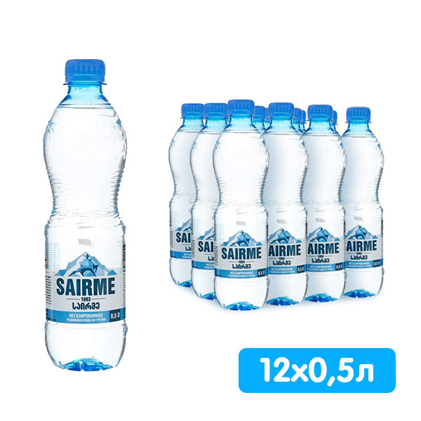 Вода Sairme родниковая 0.5 литра, без газа, пэт, 12 шт. в уп.