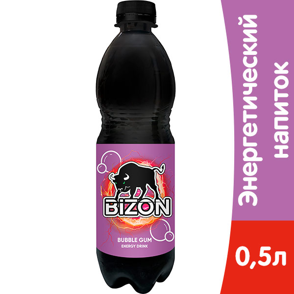 Энергетический напиток Bizon Bubble gum 0.5 литра, пэт, 12 шт. в уп.