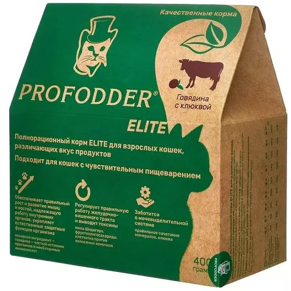 Корм сухой Profodder ELITE говядина/клюква для кошек с чувствительным пищеварением 400 гр
