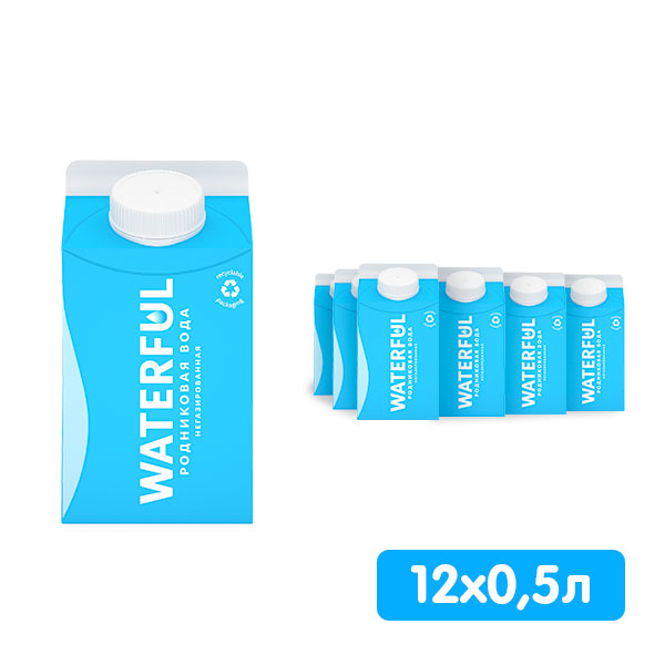 Вода родниковая Waterful 0.5 литра, без газа, тетрапак, 12 шт. в уп.
