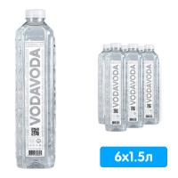 Вода VodaVoda 1,5 литра, без газа, пэт, 6 шт. в уп.
