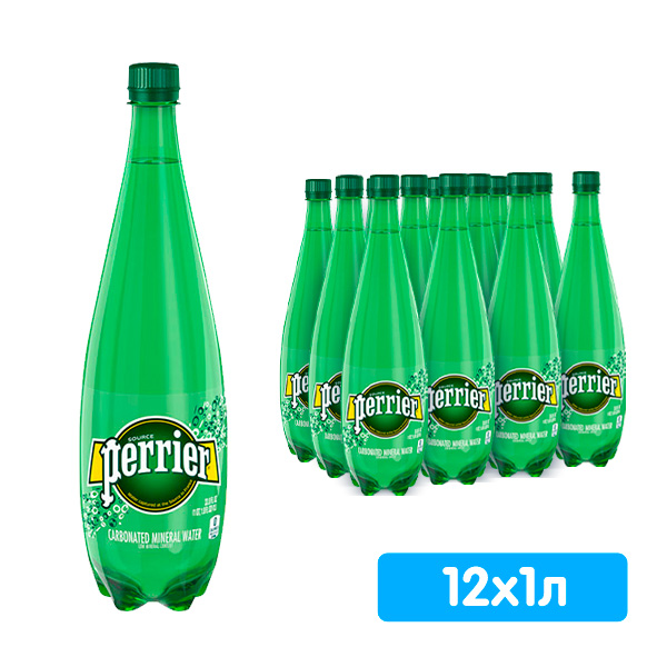 Вода Perrier / Перье 1 литр, газ, пэт, 12 шт. в уп.