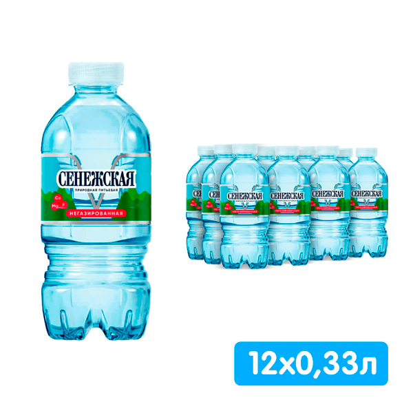 Вода Сенежская 0.33 литра, без газа, пэт, 12 шт. в уп.