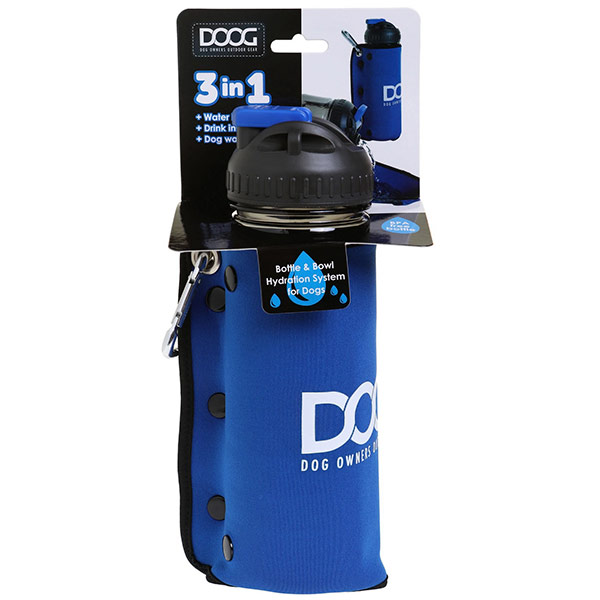 Комплект дорожный для собак Doog бутылка 600 мл + миска синяя