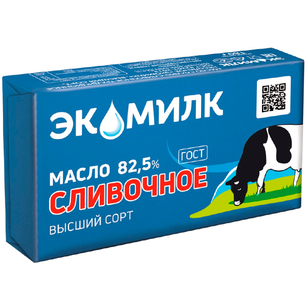 Масло сливочное Экомилк 82,5% БЗМЖ 180 гр