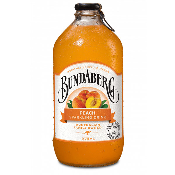 Лимонад Bundaberg Peach персик 0.375 литра, газ, стекло, 12 шт. в уп.