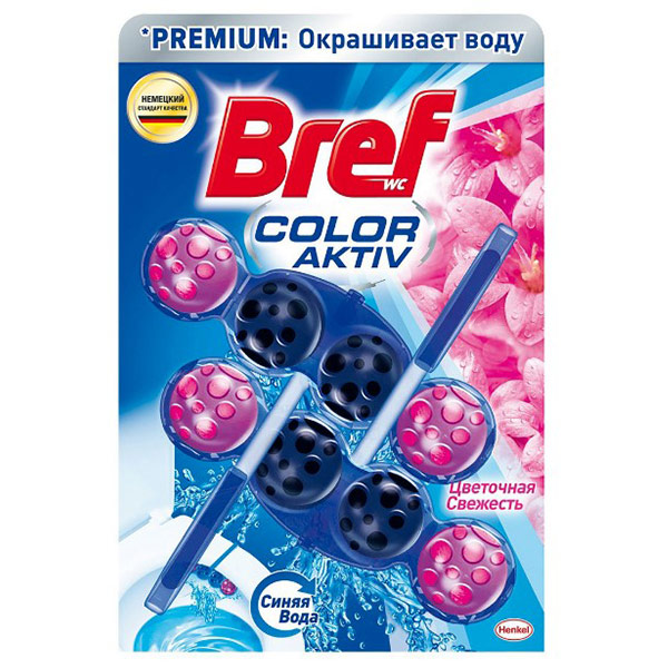 Средство для чистки унитаза Bref Premium Color Aktiv блок синяя вода Цветочная свежесть 2Х50 гр