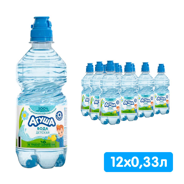 Вода Агуша 0.33 литра, спорт, без газа, пэт, 12 шт. в уп.