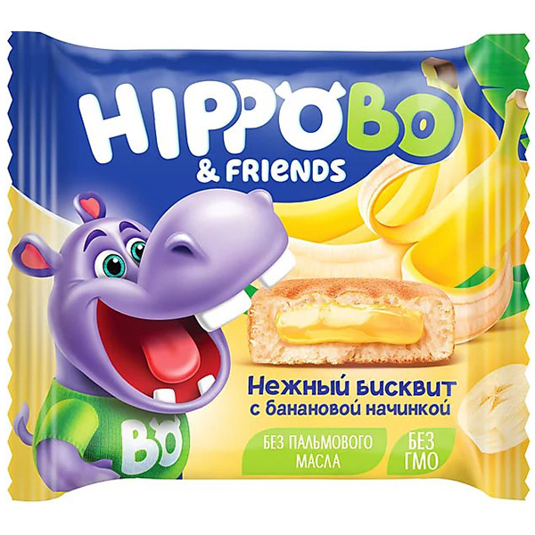Пирожное бисквитное Hippo Bondi & Friends с банановой начинкой 32 гр