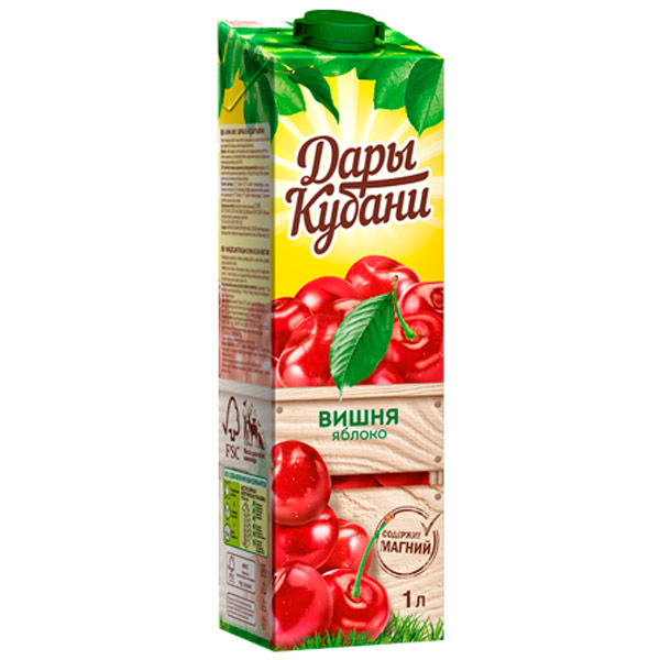 Нектар Дары Кубани яблочно-вишневый 1 литр, 4 шт. в уп.