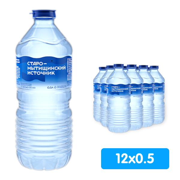 Вода Старо-Мытищинский Источник 0.5 литра, без газа, пэт, 12 шт. в уп.