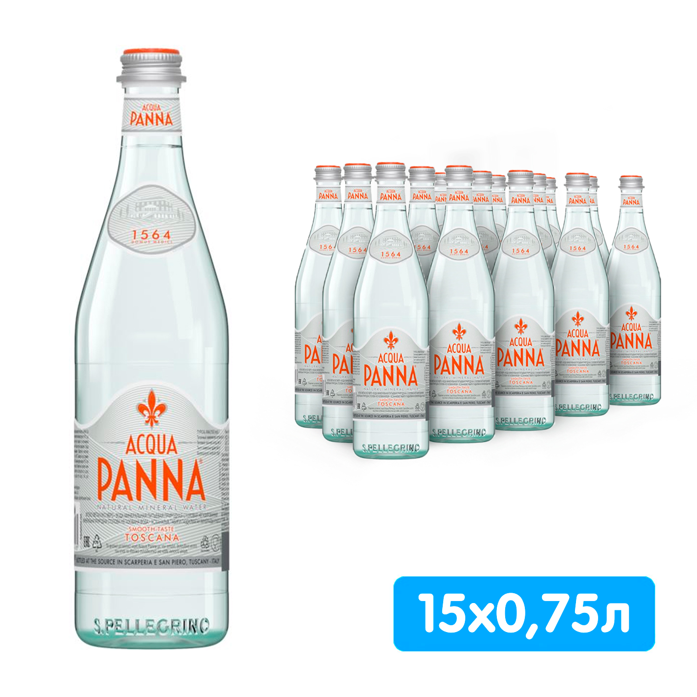 Вода Acqua Panna 0.75 литра, без газа, стекло, 15 шт. в уп Вода Acqua Panna 0.75 литра, без газа, стекло, 15 шт. в уп. - фото 1