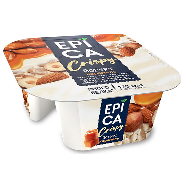 Йогурт Epica Crispy с карамелью БЗМЖ 4,8% 140 гр