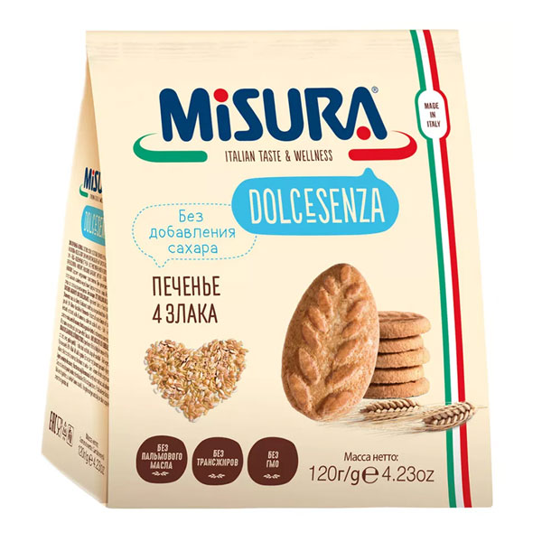 Печенье Misura Dolcesenza 4 злака 120 гр