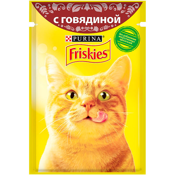 Влажный корм Friskies для взрослых кошек с говядиной в подливе 85 гр, 24 шт. в уп