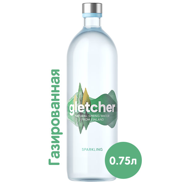 Вода Gletcher родниковая 0.75 литра, газ, стекло, 6 шт. в уп.