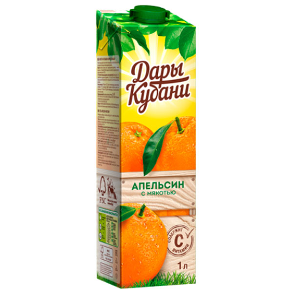 Нектар Дары Кубани апельсин с мякотью 1 литр, 4 шт. в уп.
