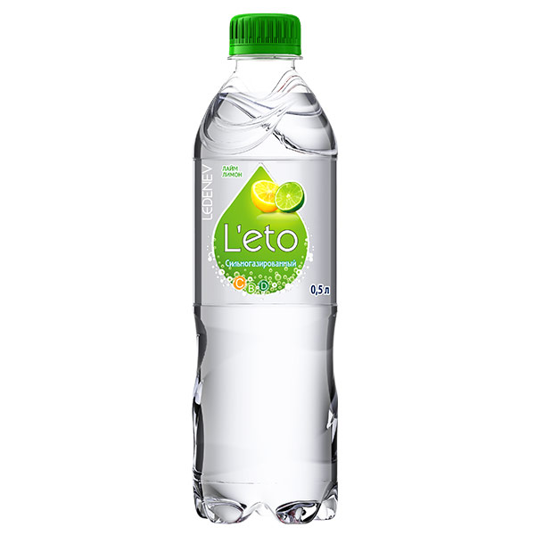 Вода Ledenev L'eto лимон лайм 0.5 литра, сильногаз, пэт, 12 шт. в уп.