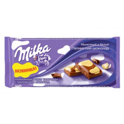 Шоколад Milka пятнистый молочный и белый 90 гр
