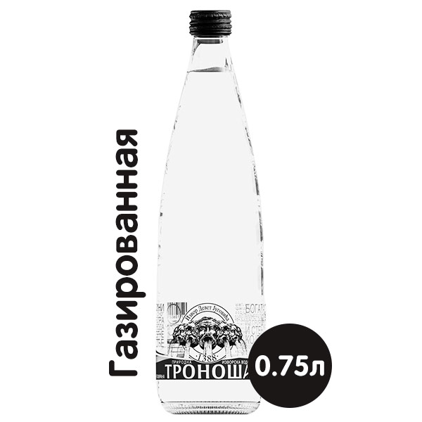 Вода Троноша 0.75 литра, газ, стекло, 6 шт. в уп.