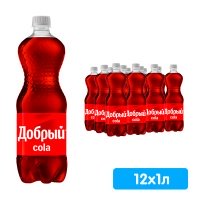 Напиток Добрый Кола 1 литр, газ, пэт, 12 шт. в уп.