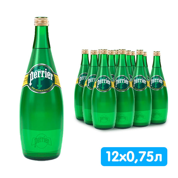 Вода Perrier / Перье 0.75 литра, газ, стекло, 12 шт. в уп.