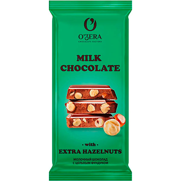 Шоколад OZera Milk&Extra Hazelnut молочный с цельным фундуком 90 гр